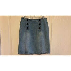 Liz Claiborne Lizwear Jeans Denim Skirt  Anchor Button Petite 10P LWPU6203
